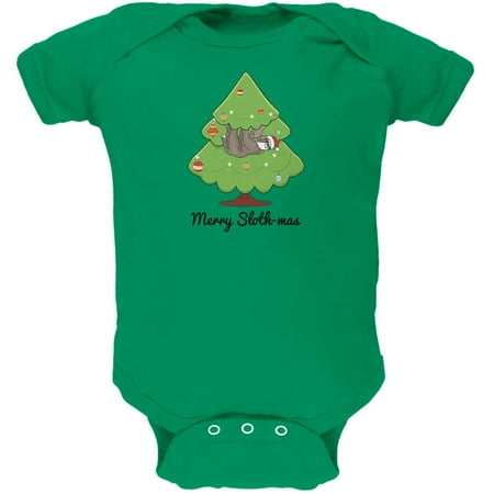 

Merry Slothmas Sloth Christmas Tree Soft Baby One Piece Kelly Green 0-3 M