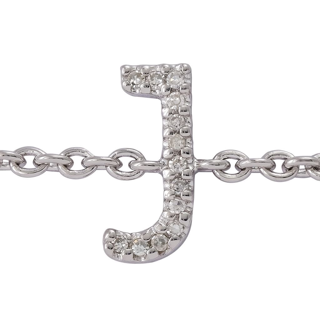 Silver Diamond Initial J Bracelet 7+1"