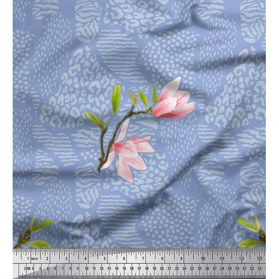 Soimoi Silk Fabric Animal Skin,Leaves & Pink Flower Decor Fabric Printed Yard 42 Inch Wide