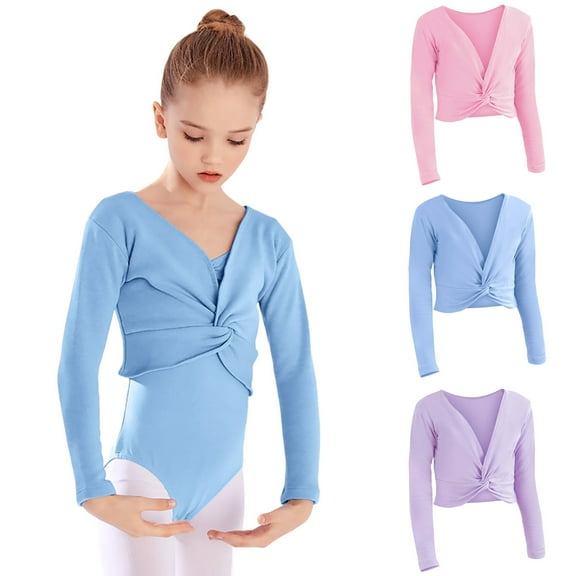 RTKFRFLM Kids Long Sleeve Ballet Shrug for Ages 2-12 Years Girls Dance Practice Wrap Top Solid Color Cropped Bolero Jacket Stretchy Professional Gymnastics Cardigan Soft Dancewear