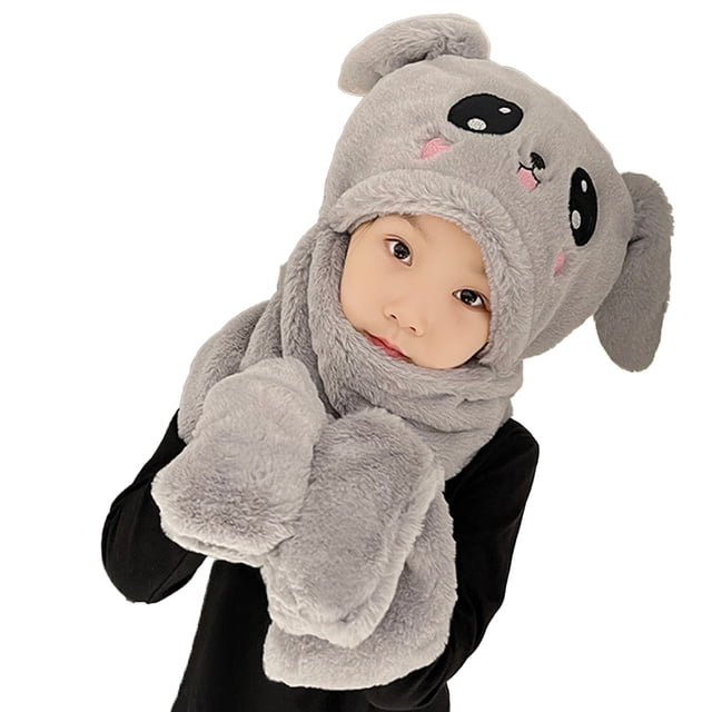 Gorro de invierno con bufanda, novedoso gorro de peluche con forma de animal