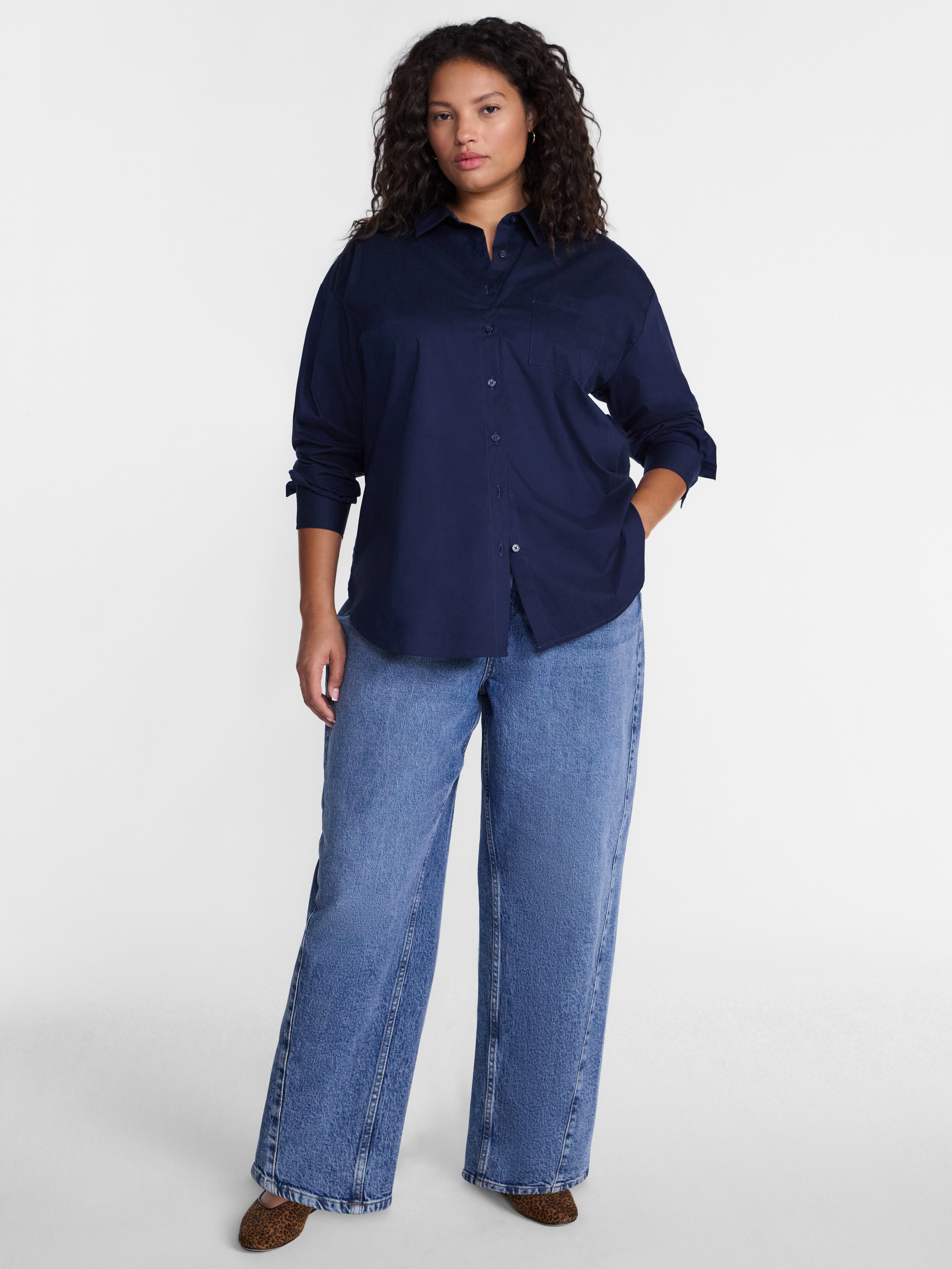 Terra & Sky Women's Plus Poplin Boyfriend Shirt, Sizes 0X-5X