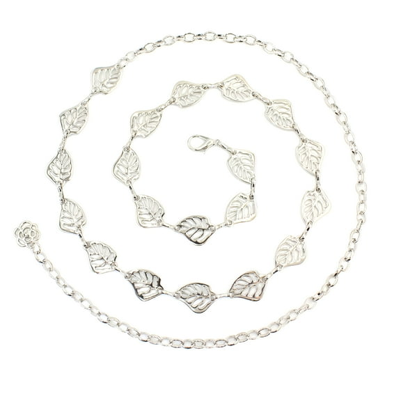 TELOLY Chain Belts for Women Adjustment Hook Leaves Thin Belly Belt Body Chains Waist Belt for Jeans Pants Dresses Belt Chains for Women,Silver