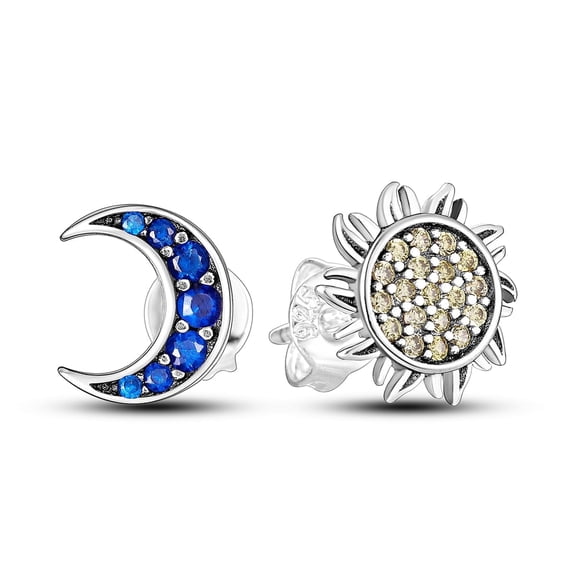 NARMO Original 925 Sterling Silver Stud Earrings AAA CZ Sun Moon for Women Jewelry Gift