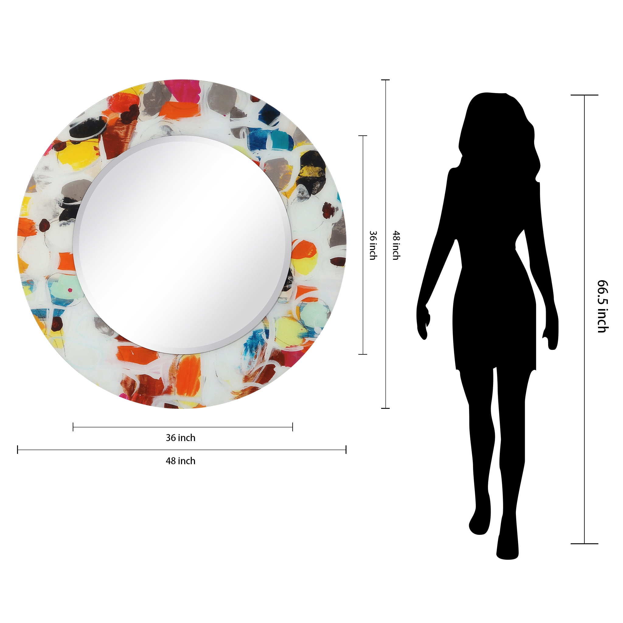 Empire Art Direct TAM-79857-48R 48 Round Party with 36 in Round Beveled Mirror Reverse Printed Tempered glass Art Mirror
