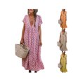 thumbnail image 3 of ITFABS Robes Décontractées à Manches Courtes pour Femmes, Imprimé Floral, Maxi, Amples, Robes de Plage, 3 of 6