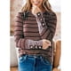 thumbnail image 3 of Blusa de mujer de manga larga con cuello redondo y gemelos, Top de retazos de rayas de leopardo para mujer, 3 of 6