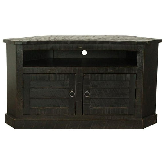 American Heartland 32739RBK Rustic Curve Corner Shutter TV Stand in Rustic Antique Black