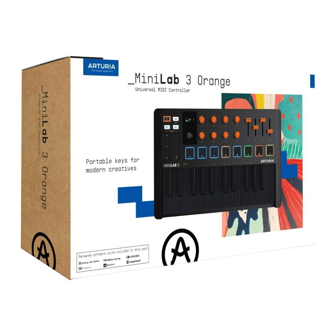 Arturia MiniLab 3 Orange Compact MIDI Keyboard and Pad Controller (Special Edition Orange and Black)