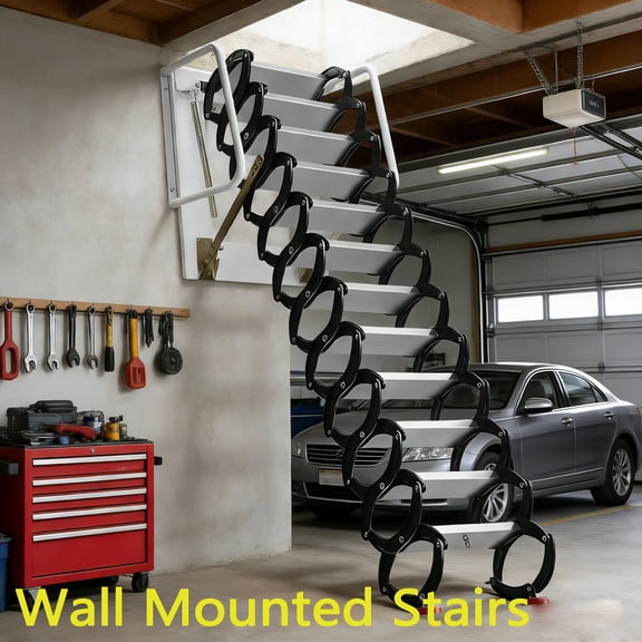 10FT Pull Down Attic Stairs, 12 Step Aluminum-Magnesium Alloy Loft Wall Mounted Stairs, Up to 1102 lbs,Telescopic Fold Ladder for Home Garage loft Storage