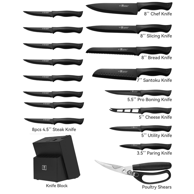 HunterDual 19-Piece Stainless Steel Kitchen Knife Set with Block