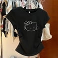 thumbnail image 3 of Sanrio-Chaqueta Kawaii de Hello Kitty para mujer y niña, camiseta de manga corta plisada con estilo de puro deseo, dibujos animados, juguetes creativos, 3 of 7
