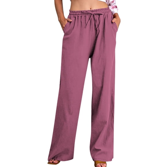 FNFYFH Clearance Women's Flowy Linen Pants Solid Color Summer Trousers