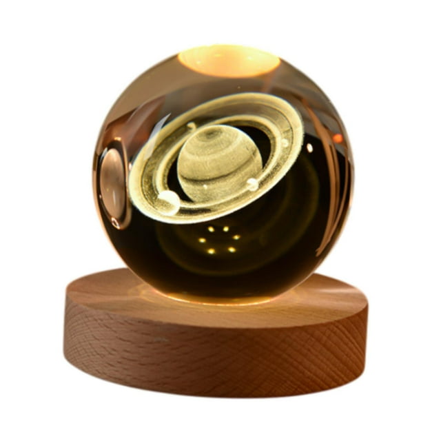 Lámpara de noche de bola 3D con base Saturno