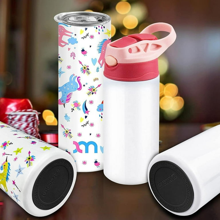 Agh Sublimation Sippy Cups Blanks Tumblers with Handles, 4 Pack 12 oz Straight Sublimation Tumblers Stainless Steel Insulated Skinny Tumblers with