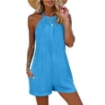 thumbnail image 2 of Ailaofu Womens Halter Neck Romper Shorts Sleeveless Pleated Short Jumpsuit with Side Pockets Loose Fit Casual One Piece Outfit, 2 of 8