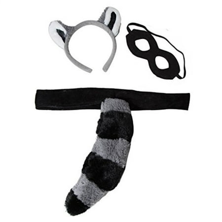 Kids Plush Raccoon Headband Ears, Mask & Tail Costume