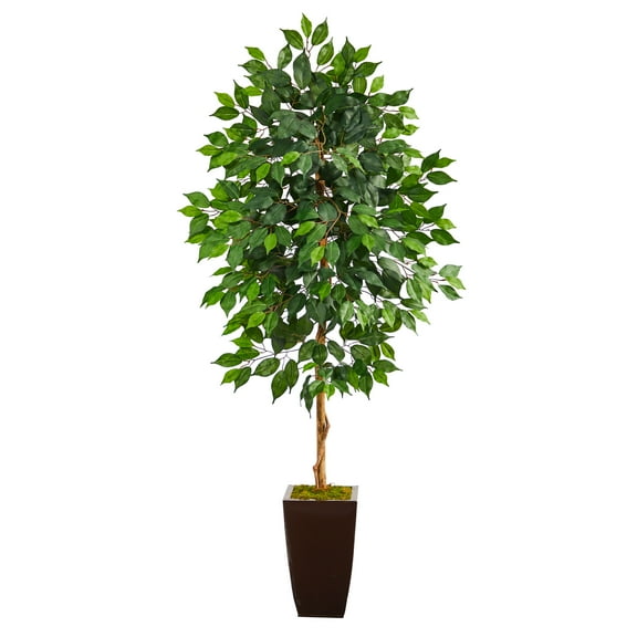 Nearly Natural 5' Ficus Artificial Tree in Bronze Metal Planter