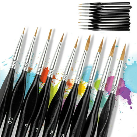Detail Paint Brush Set - 9 Small Enamel Miniature Brushes for Fine Detailing & Art Painting - Acrylic, Watercolor, Gouache, Oil - Model, Face, Airplane Kits, Warhammer 40k, Rock (Best Paint Brushes For Warhammer)