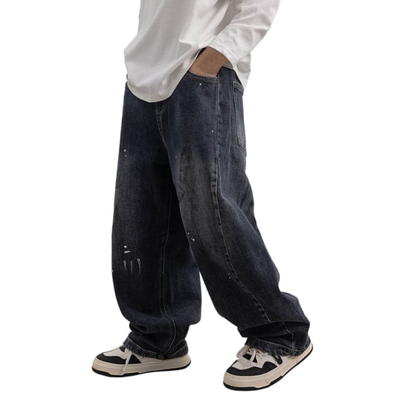 Wuxian Baby Pants Boys Thick Lined Warm Denim Pants Straight Wide Leg Trousers Youth Loose Fit Comfortable Fashion Classic Jeans For Sports Everyday Activities,Dark Blue,4-5 Years