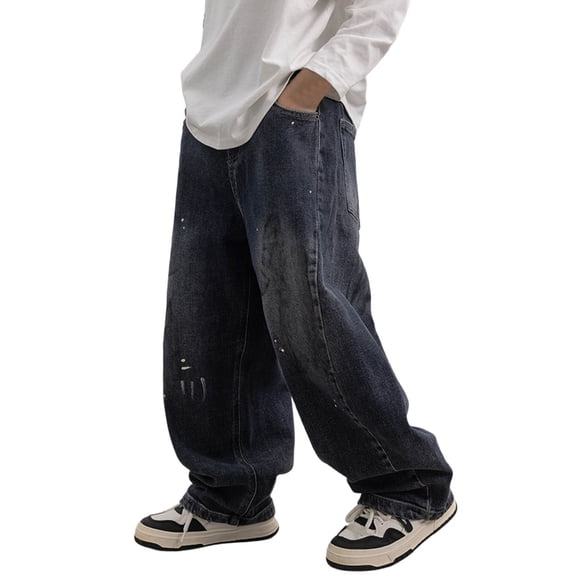 Teen Boys Jeans Dark Blue Easy On/Off Ripped Denim Pants Breathable Jeans Teen Boy Clothes 13-16 Years