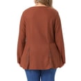 thumbnail image 3 of Agnes Orinda Women's Plus Size Halloween Outfits Waffle Knit Tunic Top Textured Notch V Neck Lace Panel Long Sleeve Casual Daily Peplum Blouse 3X Rust, 3 of 6
