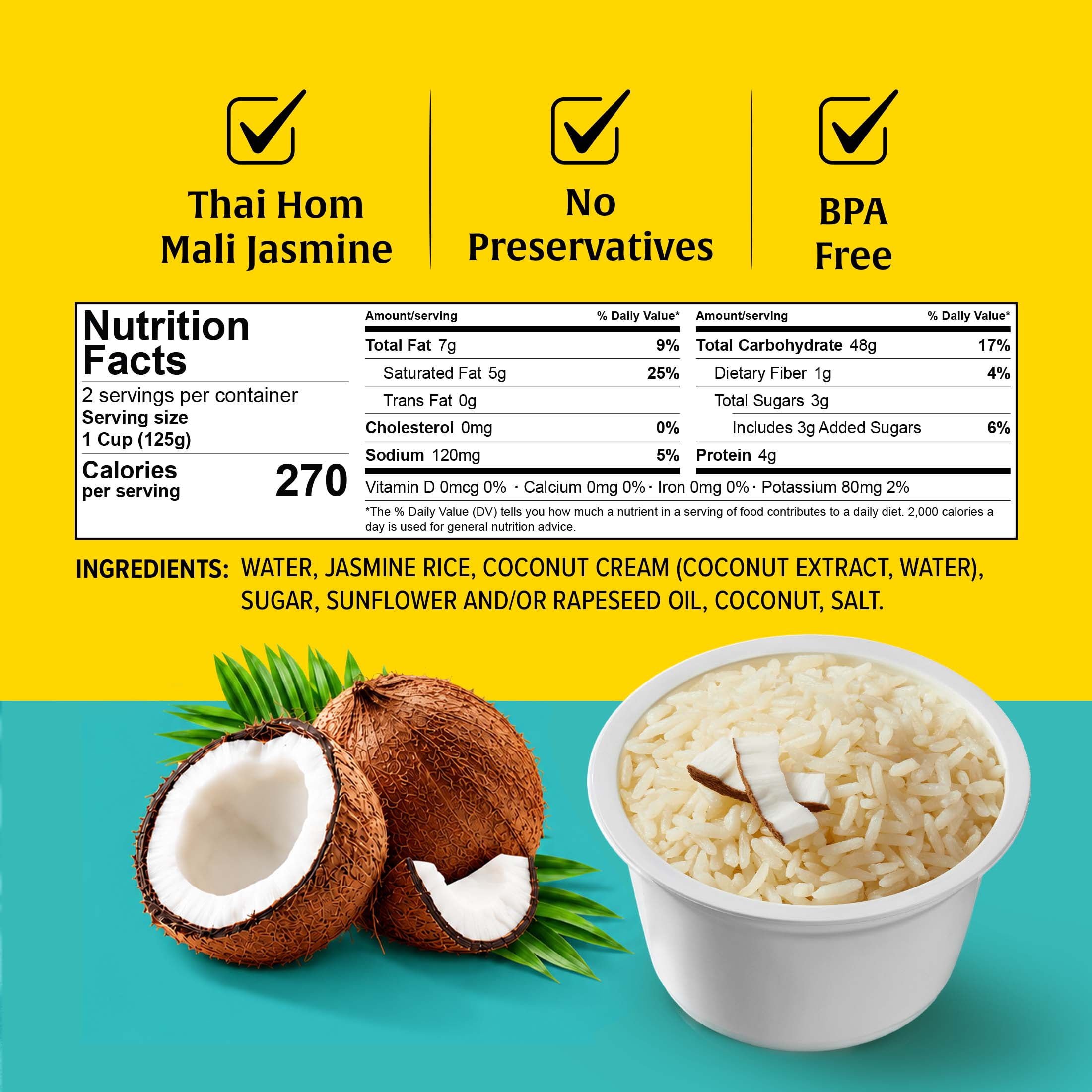 Golden Star Coconut Jasmine Rice, Ready to Heat Microwaveable Cups, 4.4 oz 2-pack