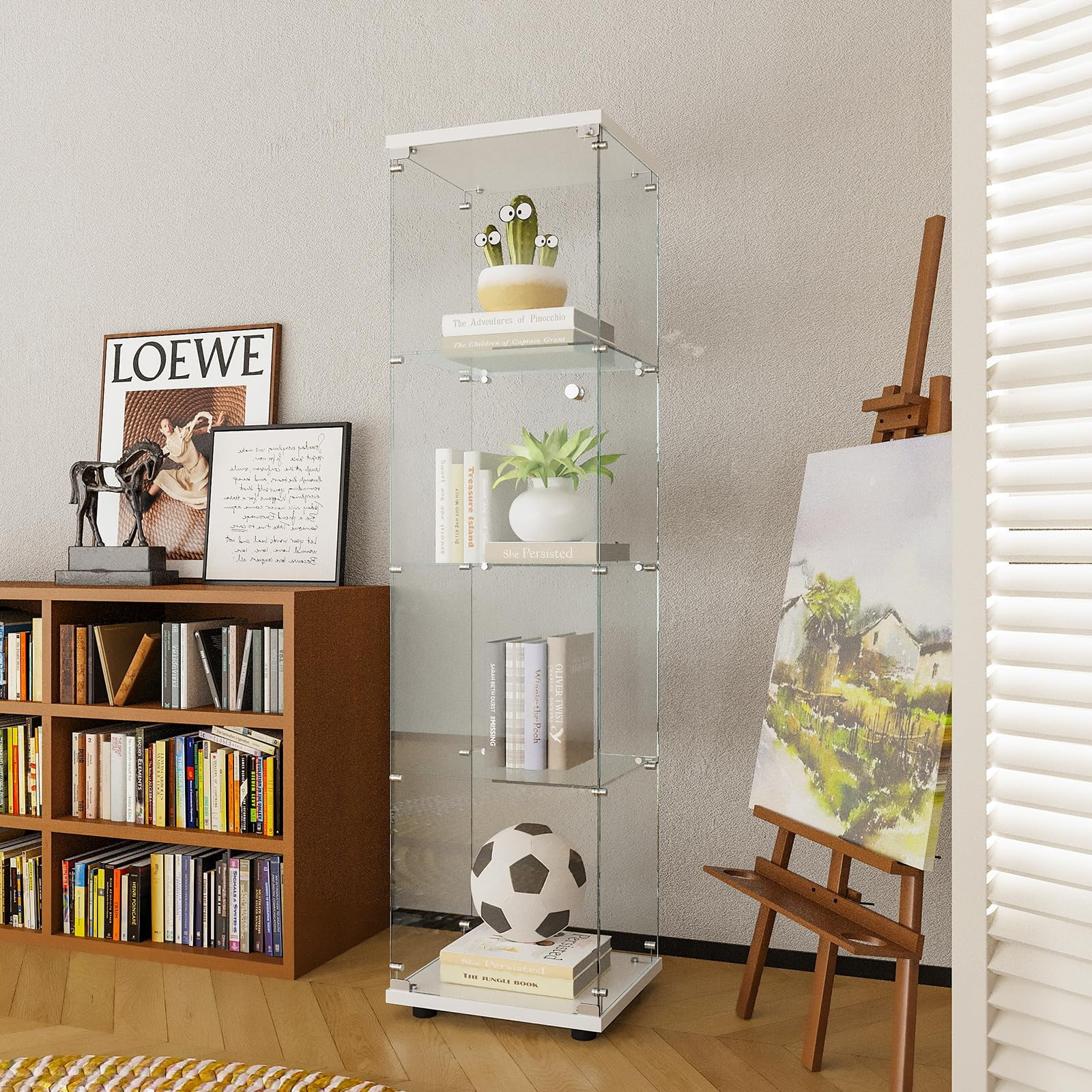 OCYCLONE 4 Shelves Display Floor Standing Glass Display Curio