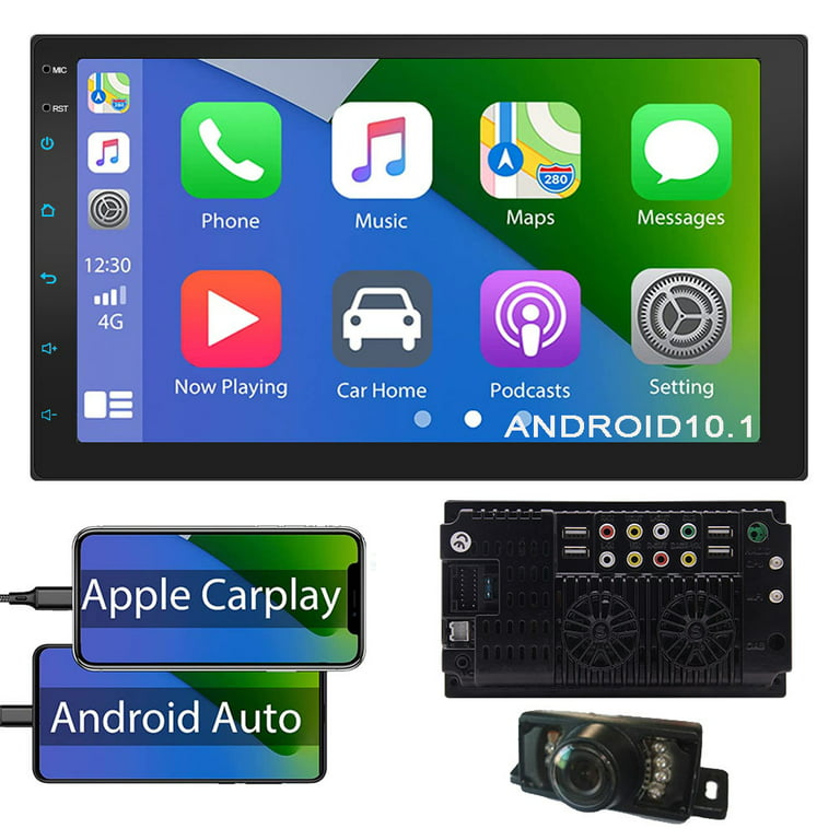 Double Din Car Stereo Carplay and Android Auto ，7 Inch 1080P HD Touch  Screen Radio，Mirror Link, Backup Camera, Steering Wheel, Bluetooth,  FM,USB/AUX