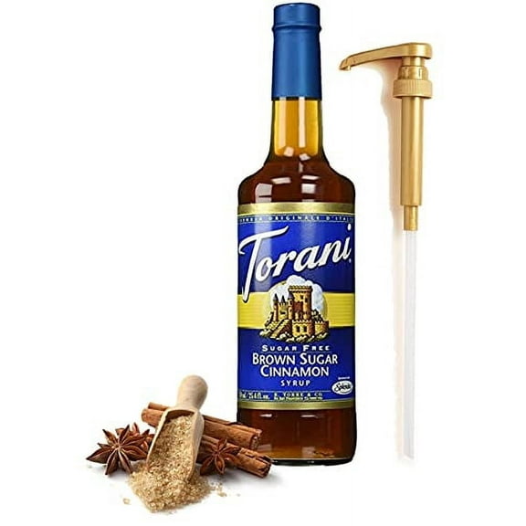 Torani Sugar Free Brown Sugar Cinnamon Syrup for Coffee 25.4 Ounces Coffee Flavoring for Drinks with Fresh Finest Pump