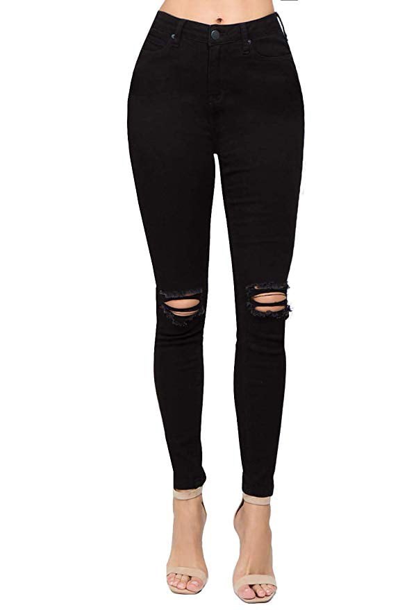 women's black jeans with knee slits