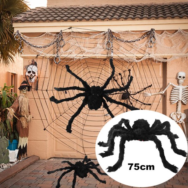 Araña negra de felpa falsa grande para decoración de Halloween, juguetes de truco de Casa Encantada, fiesta al aire libre, 90/75/50/30cm