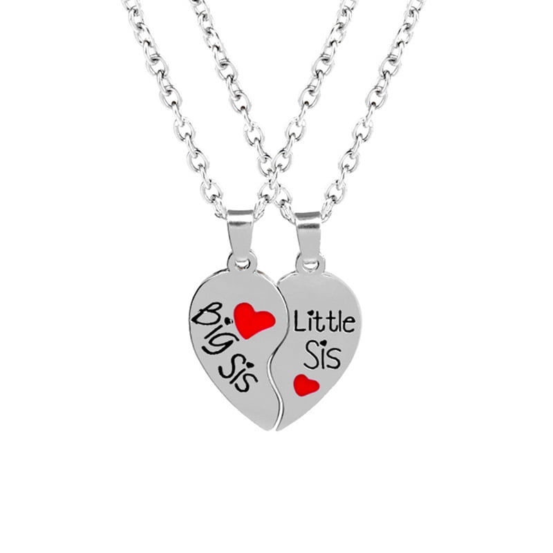 PWFE 2 Pcs Good Sisters Necklace Big Sis Little Sis Two Petal Love Necklace