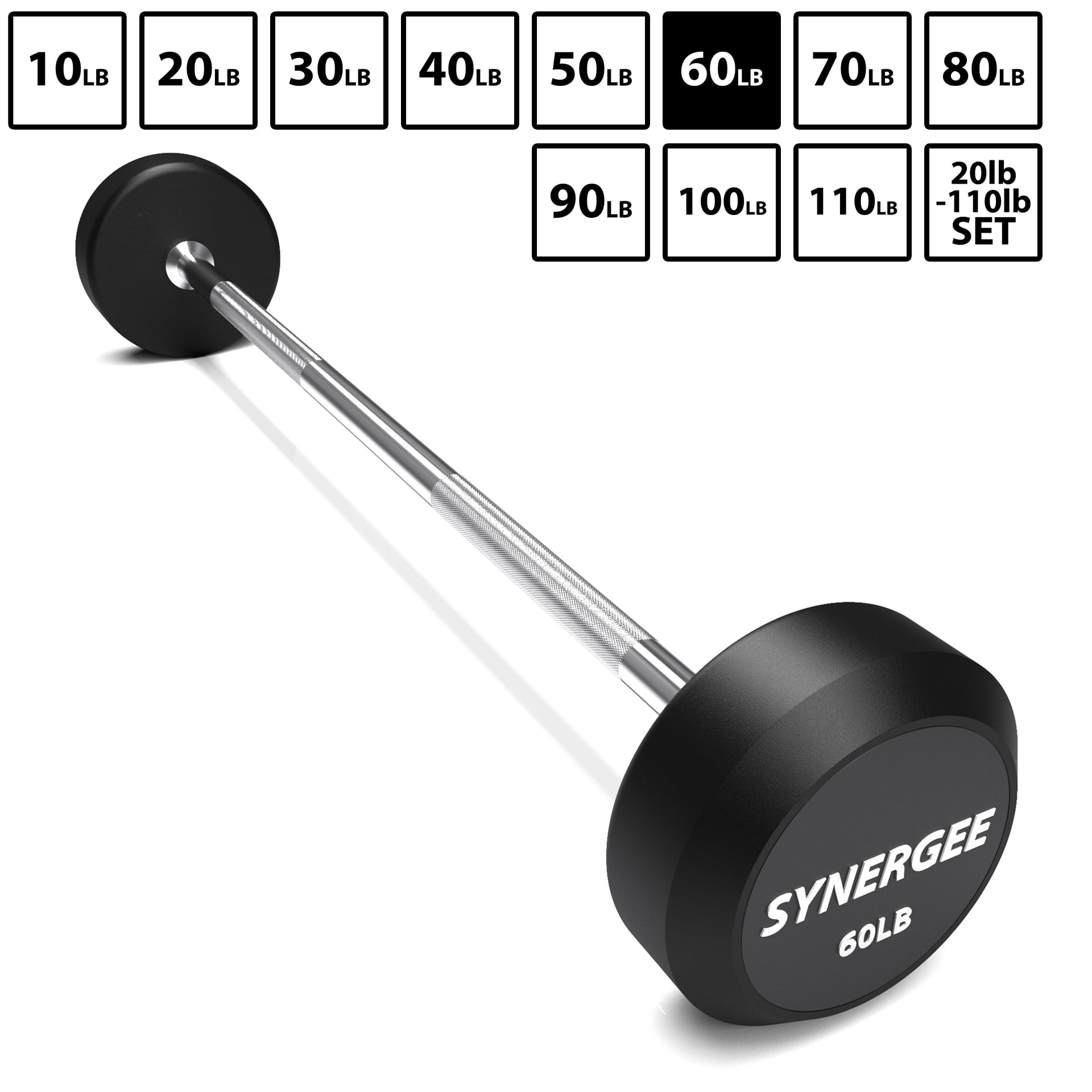 Synergee Fixed Barbell Pre Weighted Straight Steel Bar with Rubber
