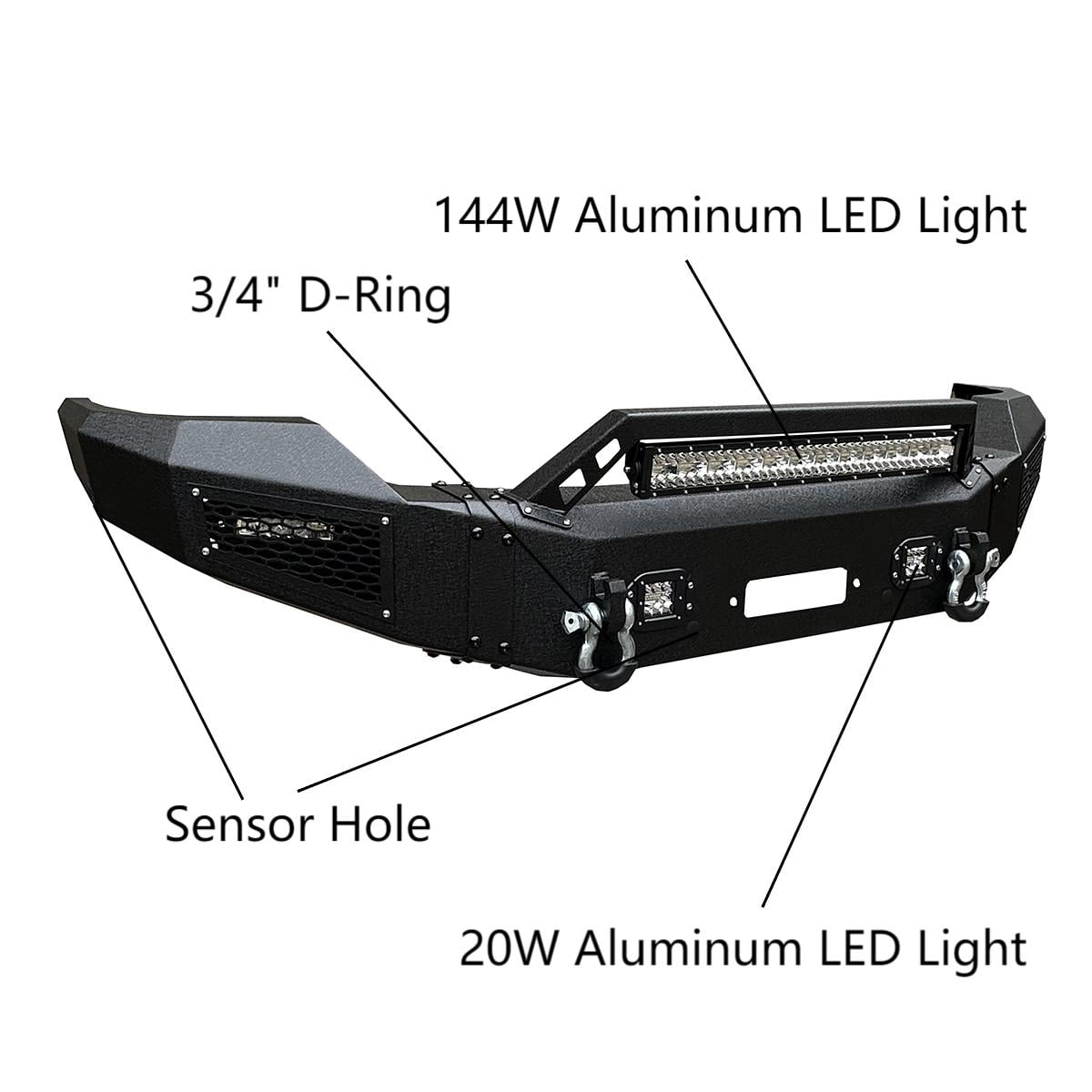 Vijay Compatible with 2011-2012-2013-2014-2015-2016 Ford F250/F350/F450 Front Bumper Textured Black Steel with Light and D-ring