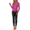 thumbnail image 2 of INSPIRE CHIC Women's Shiny Top Long Sleeve Round Neck Regular Fit Sparkly Evening Blouse M Hot Pink, 2 of 6