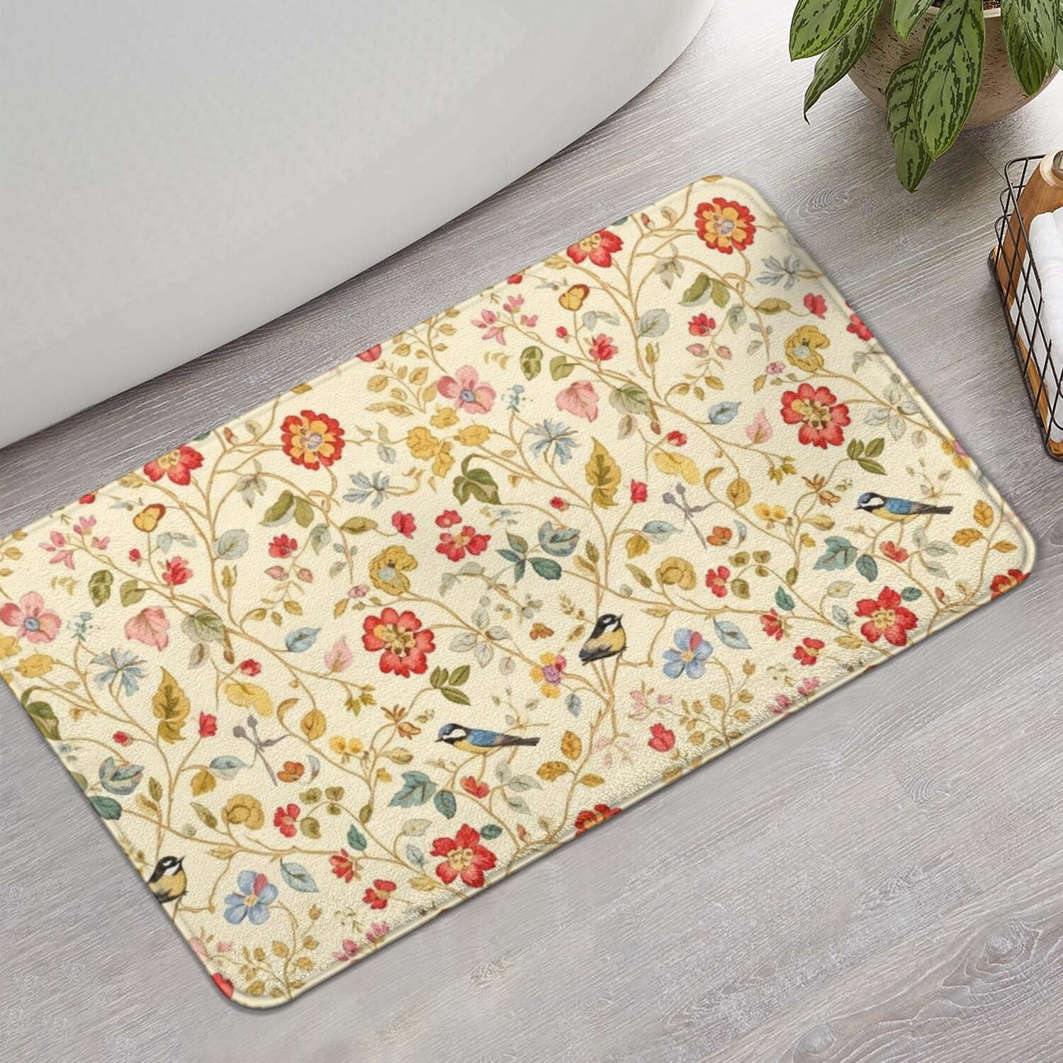 Pioneer Flower Floral Print Pattern Bathroom Rugs Mat, Non Slip Microfiber Bathroom Rug with Rubber Backing, Soft Mats for Bathroom Floor Tub Shower, 17"x30"