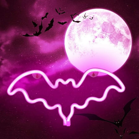

LED Neon Bat Lights Bat Shape Neon Signs Night Lights Battery Operated Desk Table Lamp for Bedroom Bar Wall Halloween Decor-Bat with Holder Base(Pink)