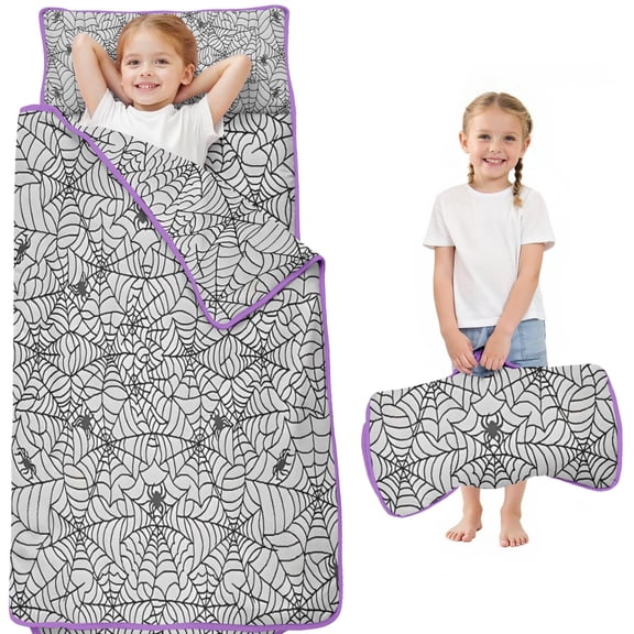 Halloween Spider Web and Spiders Toddler Nap Mats for Kids Preschool,50"x20" Sleeping Mat Bag or Kids,Toddler Sleeping Bag,Toddler Nap Mat or Daycare