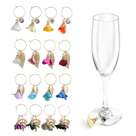 

16 pcs Wine Glass Charms Wine Glass Markers Wine Glass Identifier Decoration Jewels Drink Markers Tags Wedding Bridal Shower Birthday Champagne Glass Gems Cocktails