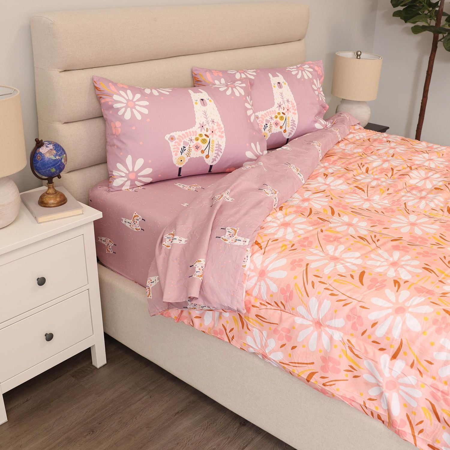 5-Piece Full/Double Bedding Set, Pink Daisy