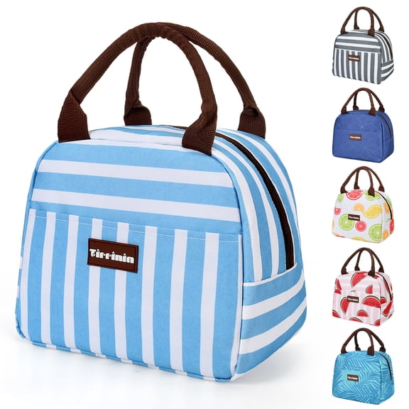 Insulated Lunch Bag for Men Women, Large Capacity Waterproof Reusable Lunch Tote, Striped Portable Cooler Bag for Office Work Picnic Travel