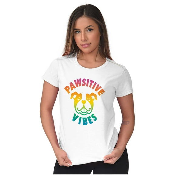 Pawsitive Vibes Happy Rainbow Dog Womens Slim Fit Graphic Tee Brisco Brands S