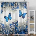 thumbnail image 2 of Blue Butterfly Shower Curtain Spring Floral Flower Royal Blue Butterflies Ornamental Artistical Shower Curtains for Hotel Home Bathtubs Bath Polyester Fabric with Hooks 72x84 Inches, 2 of 6