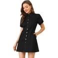 thumbnail image 1 of INSPIRE CHIC Women's Denim Dress Puff Short Sleeve Button Shirt Dresses, 1 of 6