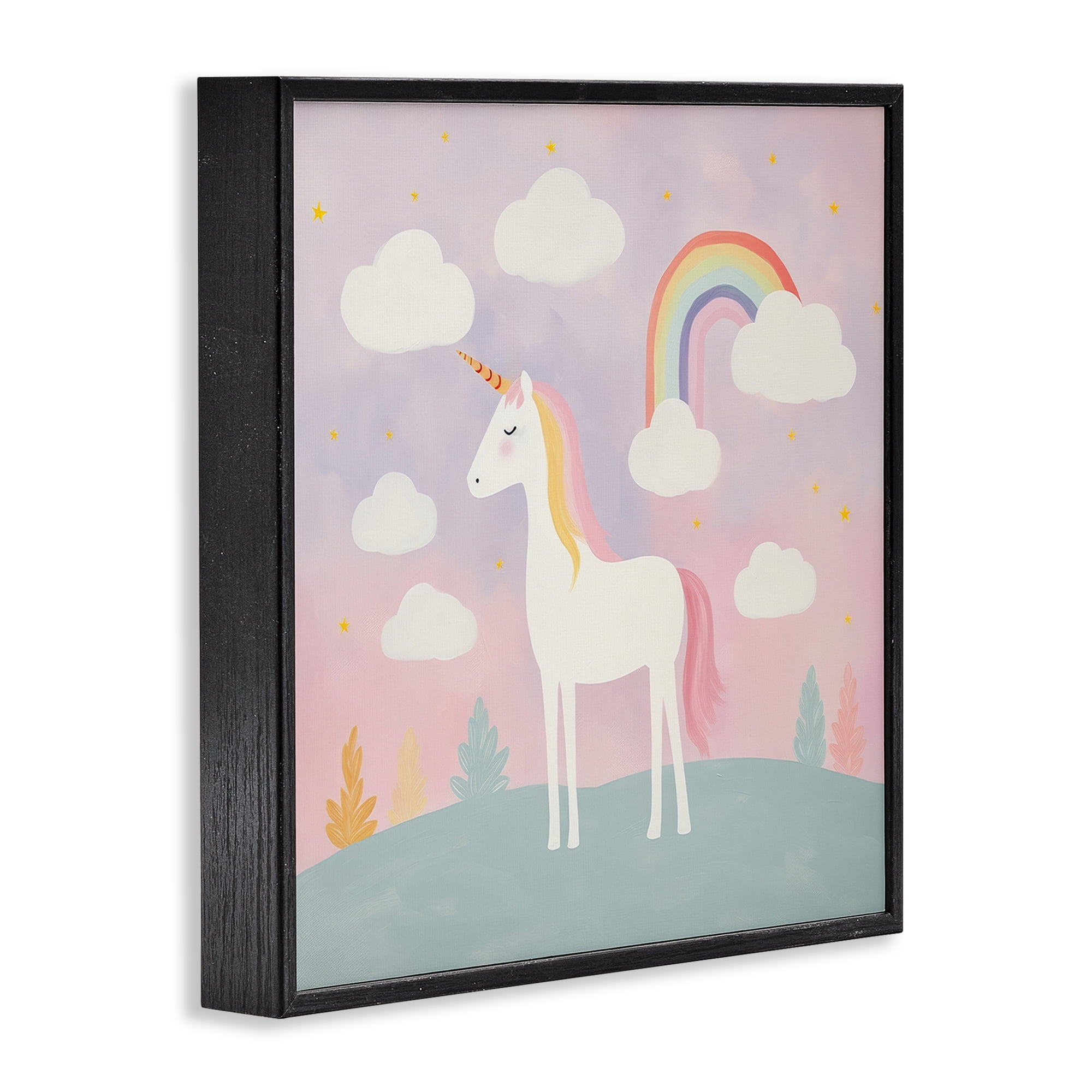 Stupell Industries Mystical Unicorn with Rainbow & Clouds Black Framed Giclee Art, design by Lazar Studio
