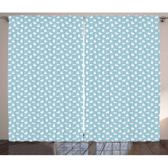 Ambesonne Polar Bear Curtains 2 Panel Set, Artic Animal Layout, 108" x 63", Pale Blue White Black