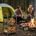 thumbnail image 3 of Support de Bûches pour Bois de Chauffage Extérieur – Organisateur de Rangement en Métal et Bois à Deux Niveaux, Robuste, pour Foyer, Patio, Terrasse et Brasero, Usage Intérieur Extérieur, 3 of 8