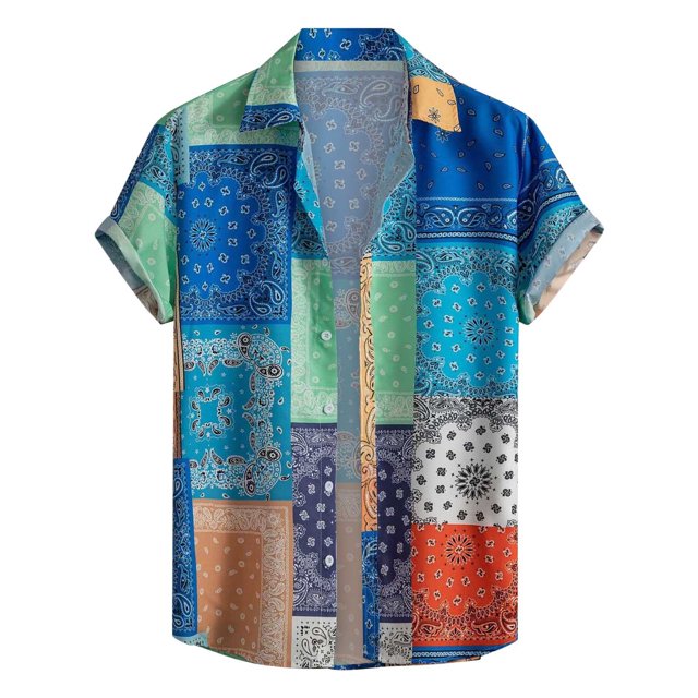 Camisas De Vestir Para Hombre Slim Fit Camisa informal de manga corta con botones y estampado de solapa suelta para hombre, Top de verano hawaiano para la playa (Sky Blue, XXL)
