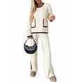 thumbnail image 2 of Women'S 2 Pcs Set Casual Long Sleeve Knit Pullover Top and Wide Leg Pants Sweatsuit Lounge Sets White XXL, 2 of 9